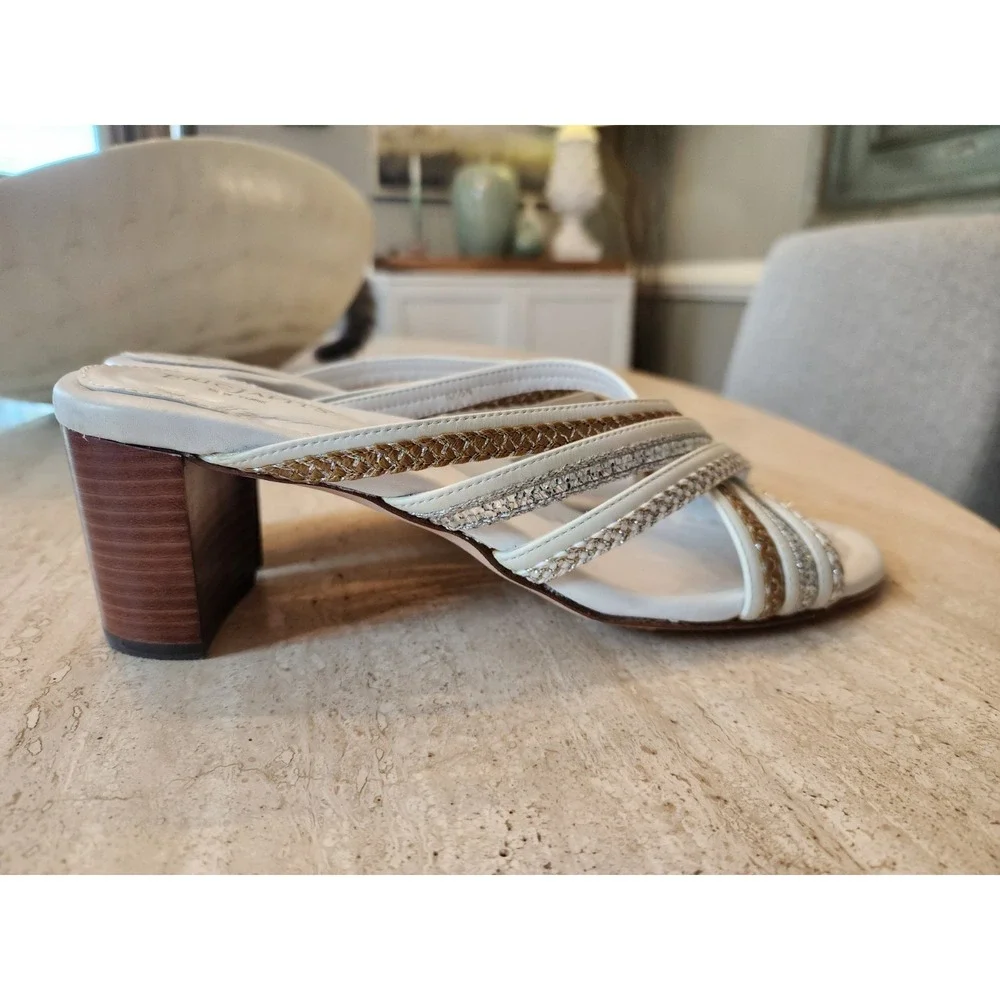 Eric Javits 10.5 N Cross Strap Block Heel Sandals Worn 1X